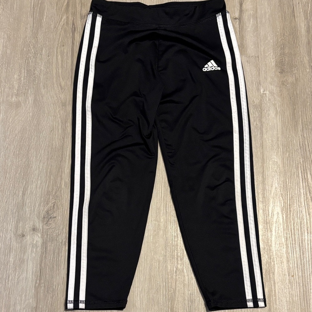 Adidas Kids Black Joggers with White Stripes